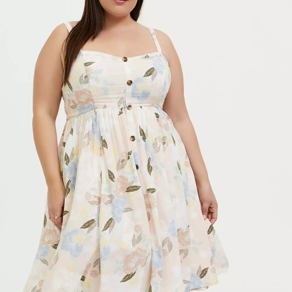 Torrid Light Pink Peach Floral Challis Button Hi-Lo Skater Dress Plus Size 2X - Picture 8 of 9